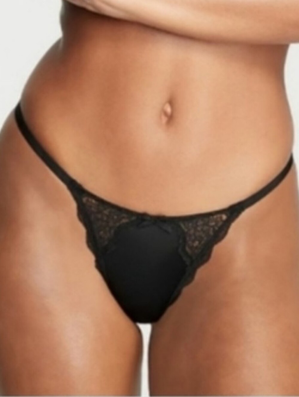 Victoria's Secret Dream Angels Lace-Trim V-String Panty MEDIUM BLACK